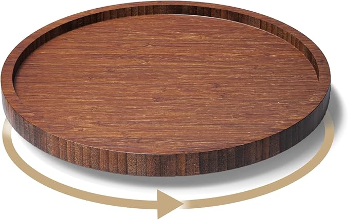 Lazy Susan Organizer for Kitchen,Bamboo Turntable for Cabinet,Pantry,Vanity,Small（Brown）