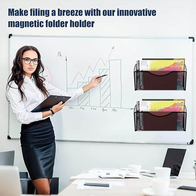 Magnetic File Holder 1 Pockets File Folder Organizer, Office Hanging Magazine Rack for File Cabinets, Magnetic Paper Holder, No Drilling Mail Organizer for Refrigerator, Office