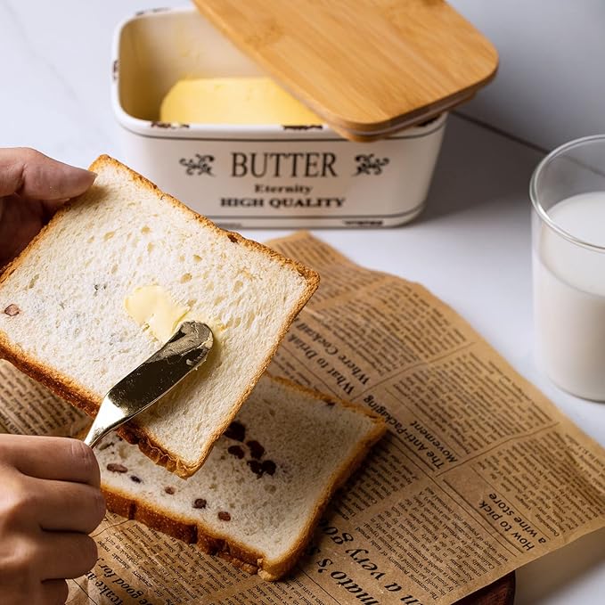 Hasense Farmhouse Butter Dish with Lid for Countertop, Vintage Butter Keeper Holder, Large Container for Fridge with Freshness Seal, Enhance Kitchen Decor, Holds Two Sticks of Butter, White