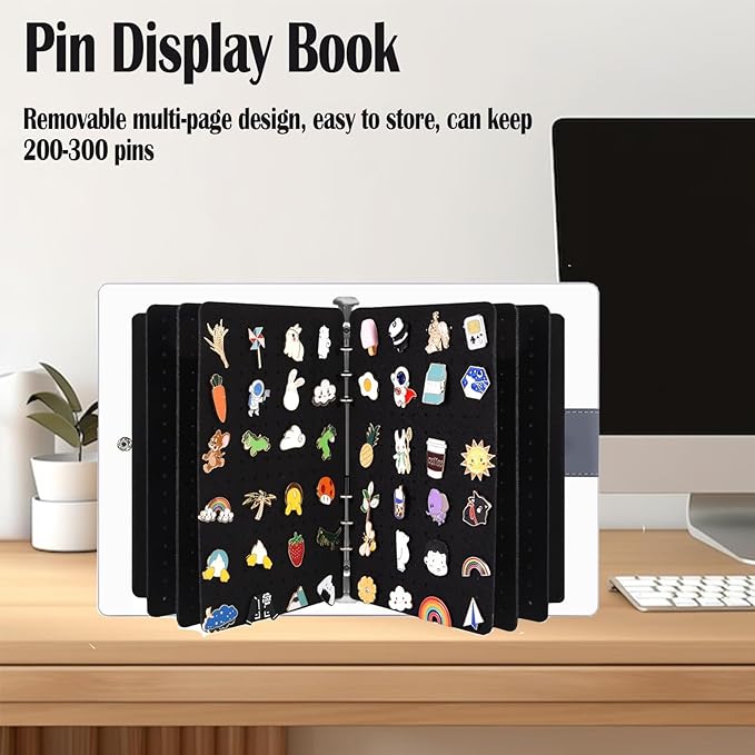 Enamel Pin Display Book with 8 Pages, Portable Pin Trading Book Clear PVC Cover Pin Organizer Pin Collection Display for Pins, Brooches, Badges Storage and Presentation