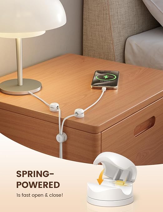 6Pack Rotatable Cord Organizer Cable Clips - Lamicall [1s Lock] Spring Cord Holder, Desk Phone Charger Cable Management, Wire Keeper for Nightstand, Office Accessories & Christmas Home Organizers