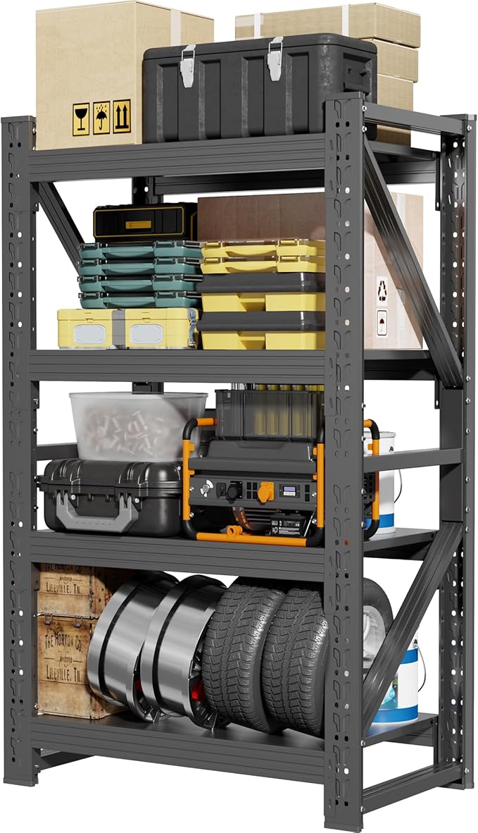 48" W Garage Shelving,4-Tier Heavy Duty Storage Shelves Unit with Adjustable Metal Shelf for Warehouse,Basement,Workshop,4200LBS,48" W x 24" D x 79" H,Black
