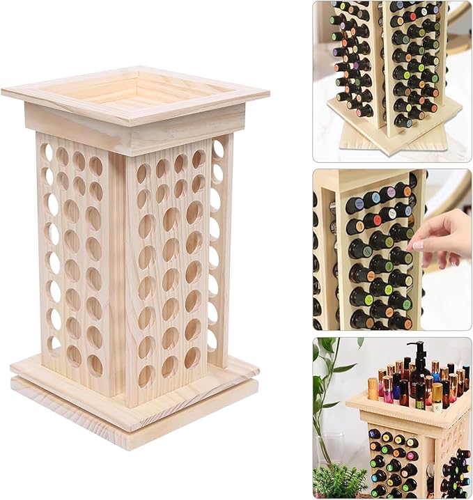 Rotating Essential Oil Rack, 104 Holes Cosmetic Display Cases, Wooden Essential Oil Bottle Storage Organizer,, Multi Layer Countertop Holder for Beauty Store, Bedroom, Store, Exhibition
