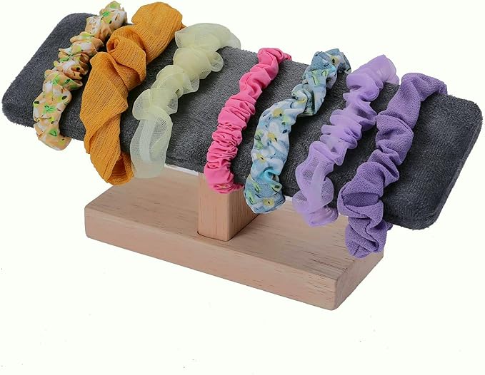 Wooden Watches Display tower Base Watch Necklace Bracelet Organizer Rack Bangle Scrunchie Headband Showcase tower (Dark Grey Suede, Flat single-layer)