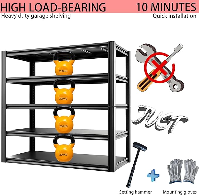 Storage Shelving Unit Heavy Duty Garage Shelves Metal Organizer Utility Rack for Kitchen Pantry Basement Pantry Warehouse Laundry Black 83" H x 55" W x 23.2" D 3000LBS 5-Tier