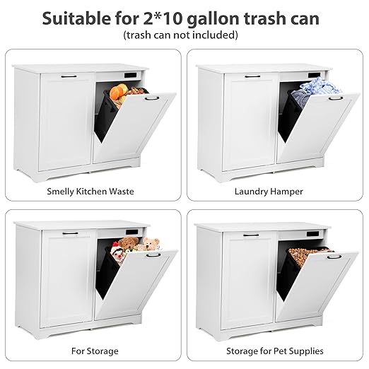 JAXPETY Double Tilt Out Trash Cabinet, Kitchen Hidden Garbage Can with Negative Ion & Deodorizing Function,Free Standing Recycling,Dog Proof 10 Gallon Trash Bin Cabinet for Bathroom, Living Room