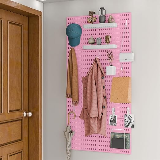 Pegboard Combination Kit for Wall Organizer, Wall Mounted Peg Board Kits for Kitchen, Bedroom, Office, &Bathroom, 4 Pieces Black Pegboards and 14 Accessories, 22" x 22"