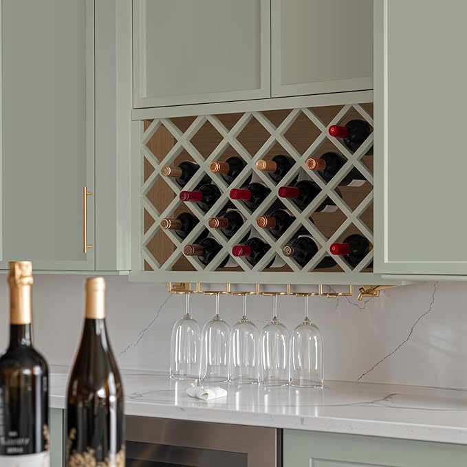 Solid Wood RTA Wine Bottle Rack Wall Cabinet with Lattice Panels - Wine Storage for Bar, Pantry, Cellar - Mocha (Jade Green, 36'W 12'D 18'H)