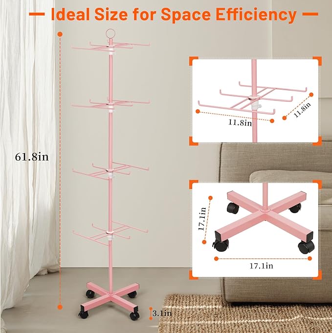 Retail Display Stand Rotating Display Stand 4 Tier Spinning Display Stand for Craft Shows, Jewelry, Keychain, Earring Adjustable Height Retail Display Racks (Pink)