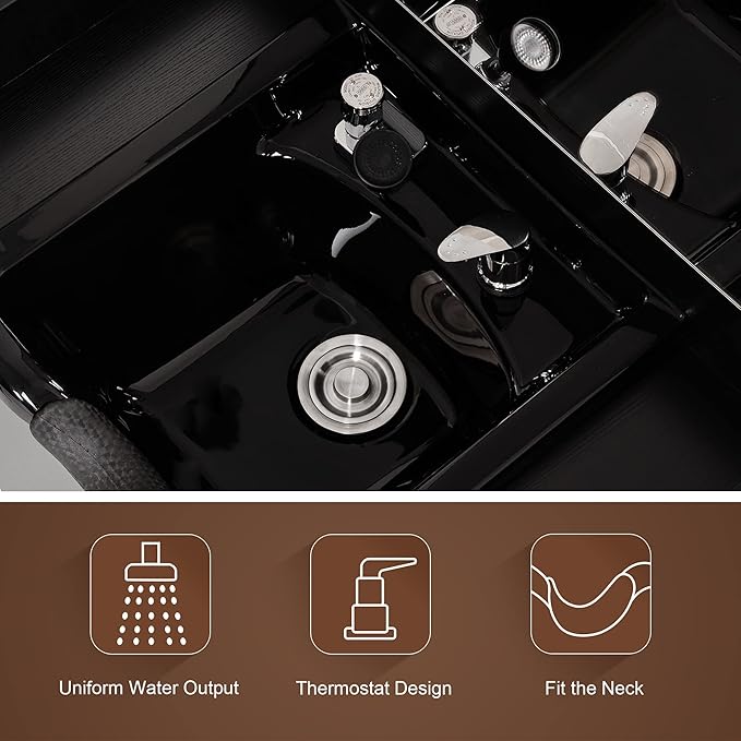 BarberPub Wall Mount Storage Station with Mirror Shampoo Bowl High-end Styling Beauty Salon Furniture Set 3145 (Black)