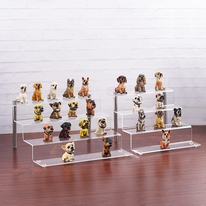 Acrylic Riser Shelf 4 Tier Clear Display Stand for Collectibles Pop Figures, Cupcakes, Perfumes, Display Risers for Decorating & Organizing - 9 x 8.3 x 6.8 in (Small, 2 Pack)
