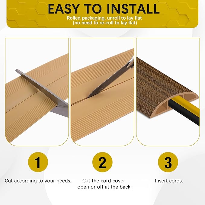 Floor Cord Cover 10FT Cord Covers for Wires on Floor Protect Wires & Prevent Trip Hazards, Easy to Cut for Home, Office, School, Concerts, Cavity W0.6in x H0.32in