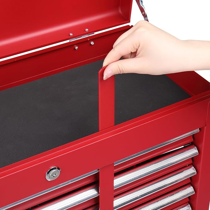 Metal Tool Box Organizer | Lockable Tool Chest | Toolbox with 5 Sliding Drawers | Large Tool Storage Box Organizer | Portable Toolchest with Keys for Garage Workshop and Tool Room | Red