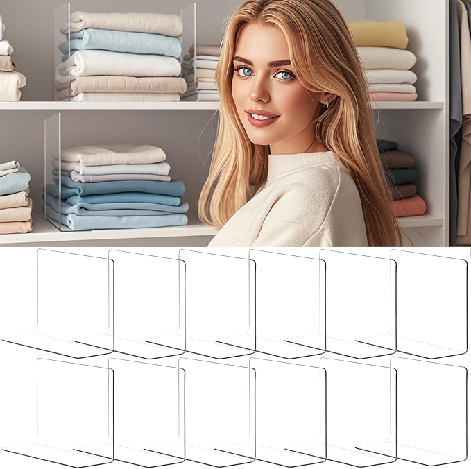 Shelf Dividers for Closet Organization - Acrylic Closet Dividers for Shelves - Clear Free-Standing Shelf Separators for Clothes Sweater Purse
