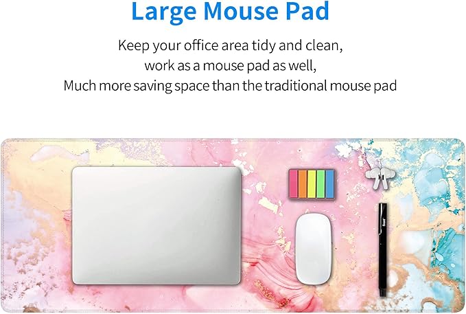 Cute Pink Marble Large Mouse Pad,Gaming Keyboard Desk Pad,Extended Mouse Mat Non-Slip Rubber Base with Stitched Edges for Office Game Home XL 31.5"x11.8"