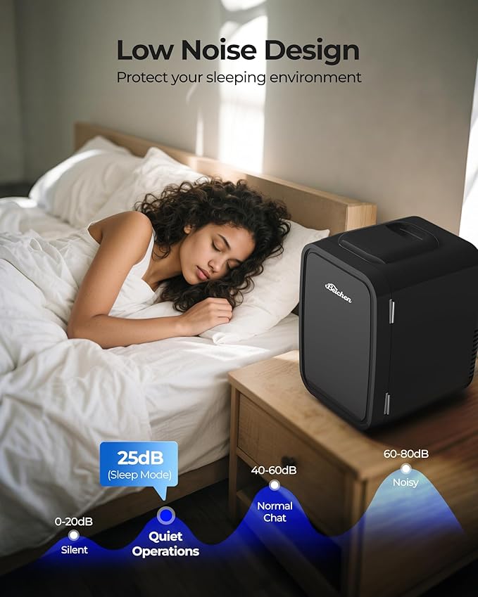 Mini Fridge, 4 Liter/6 Can Portable Refrigerator for Bedroom Office Dorm Car– Fast Cooling, Low Noise, 100-125V AC/5-12V USB Small Compact Refrigerator for Skincare, Food, Drinks(Black)