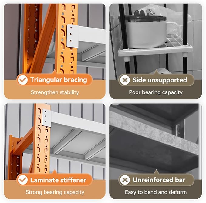 79" H Garage Shelving,3500LBS Heavy Duty Storage Rack,4 Tiers Metal Storage Rack Shelf, Adjustable Shelving Unit for Garage,Kitchen,Warehouse,Basement,78.7" H x 47.2" W x 19.6" D,Orange&White