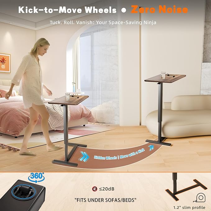 Overbed Bedside Table with Wheels, Adjustable Hospital Over Bed Table, Rolling Laptop Table, Medical Bed Side Table