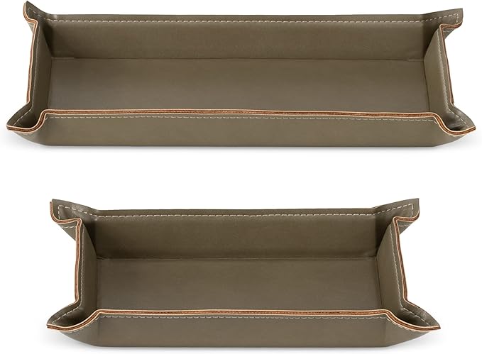 Navaris Faux Leather Valet Tray Set of 2 - Catch All Tray for Key Entryway Table Nightstand - Catchall for Keys Watch Remote Phone - Valet Storage for Men - Mens Storage Dish