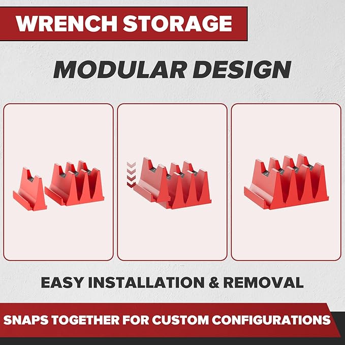 40PCS Magnetic Wrench Organizer Holder - Wrench Tool Organizers for Tool Drawer Storage, Wrenchs Storage Set with Metric & SAE Label, Organization Tool Gift for Professional Mechanics Men, Red