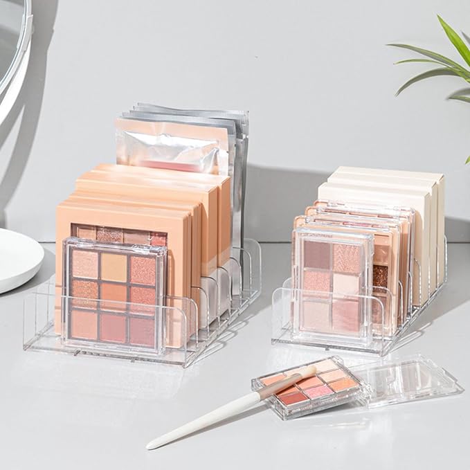 Diakey 4 Pack Eyeshadow Palette Makeup Organizer, 7-Section Acrylic Cosmetic Holder for Vanity, Drawer, Bathroom, Mail Sorter Business Card Holder Bill Money Divider, Clear