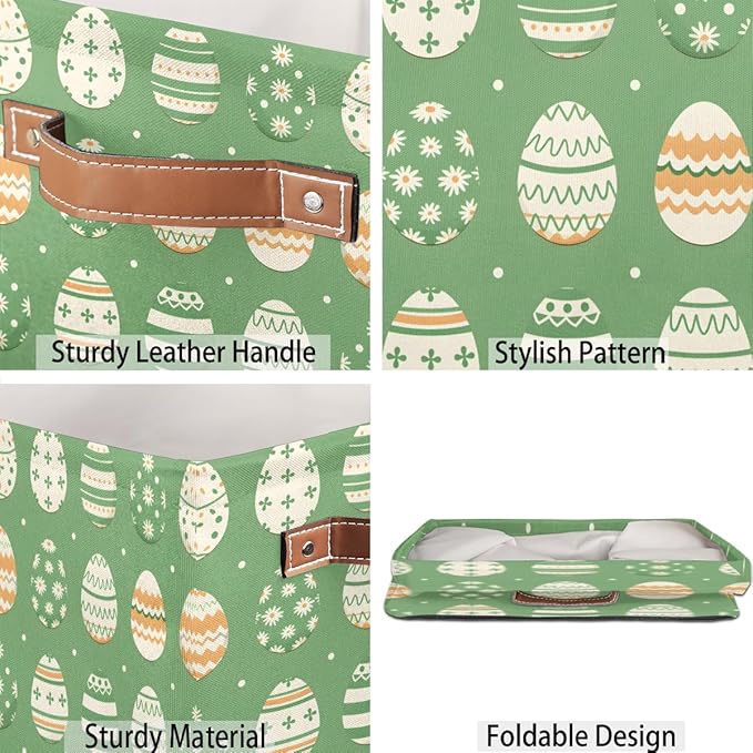 TropicalLife 13x13x13 Inch Large Fabric Storage Cube Easter Sage Green Foldable Storage Bin with Handles Organizer Boxes Cube Basket for Shelves Organizing Closet