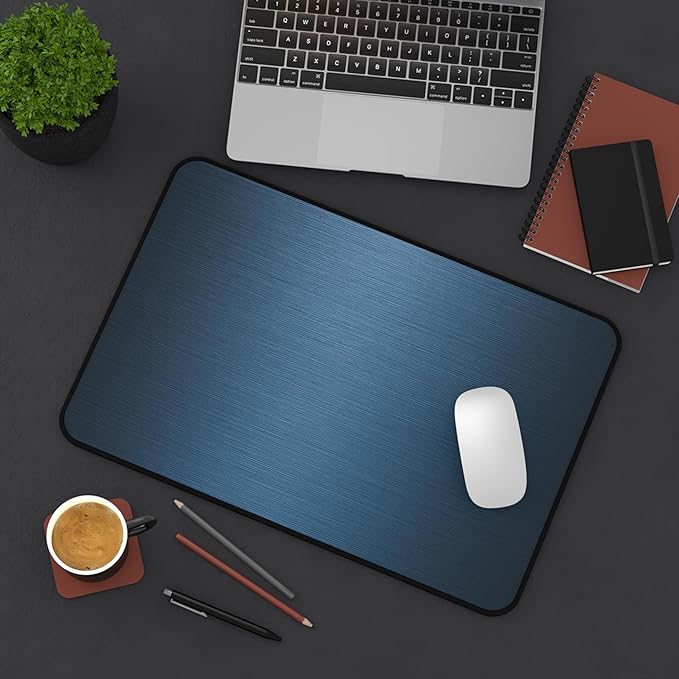 Brushed Metal Texture Desk Mat - Extended Mouse Pad & Desk Pad, Neoprene Surface, Non-Slip Rubber Base, Stitched Edges, Desk Protector for Keyboard & Mouse, Sizes 12x18/12x22/16x32 (Blue, 12x18)