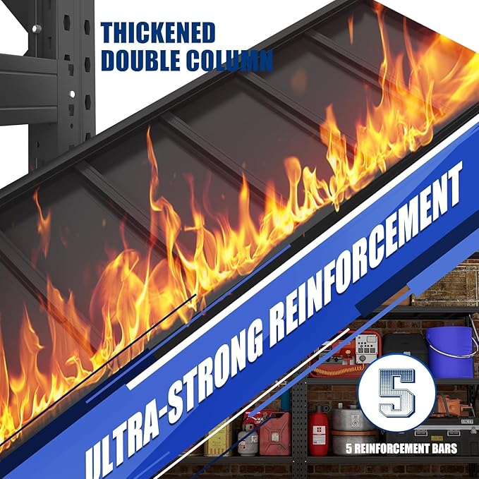 Heavy Duty Garage Shelving Units,5000LBS Deep Storage Shelves,Adjustable Metal Shelves,Large Steel Storage Racks,Industrial Shelving for Shop,Warehouse,Basement (Black, 23.6" D*51.2" W*47" H, 3 tier)