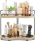 2-Tier Corner Bathroom Counter Organizer with Embedded Screw Holes, Secure & Stable Wood Vanity Shelf for Makeup and Skincare Essentials - Space Saving Bathroom Countertop Storage