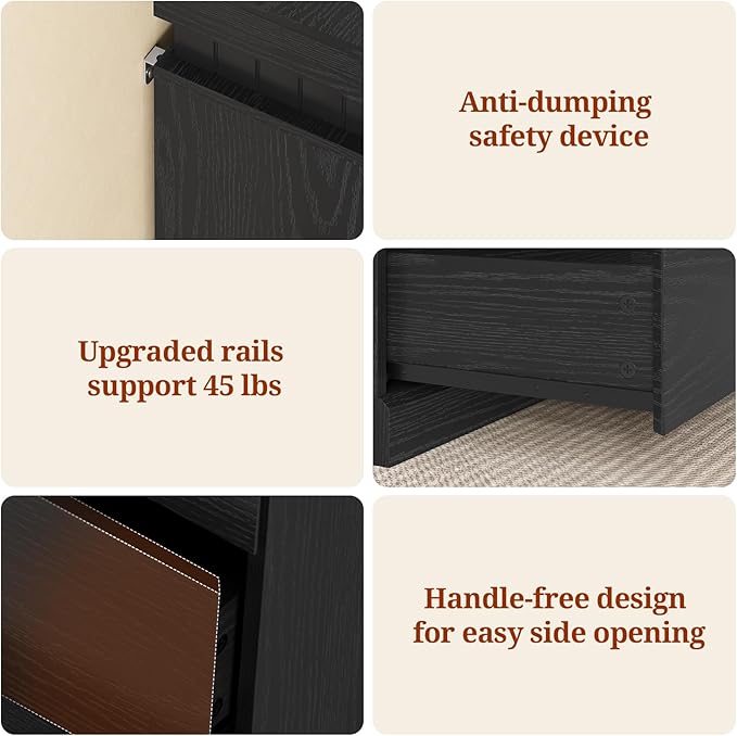 Tall Black 6 Dresser for Bedroom, Sliding Top Storage Space, Modern Wood Drawers with LED Light and Power Outlet, Large Chest of Drawer for Living Room, Hallway, Entryway (6 Drawers,Black)
