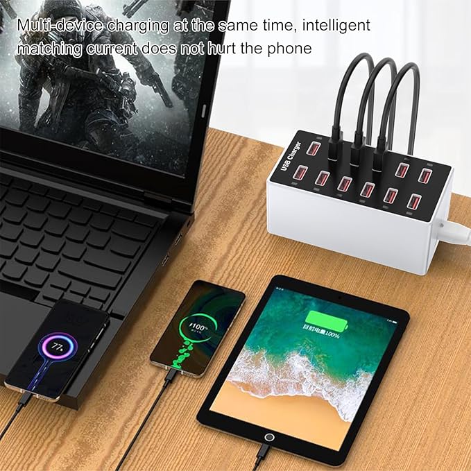 Cell Phone Wall Charger USB Charging Station for Multi 12 Ports Power Strip Charging Hub Smart Plug Charge Block Desk Device Dock for iPhone 15/14/13/iPad iPod Galaxy Watches Android Phones