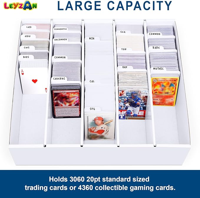 5 Row Trading Card Storage Box, 2 Pack Cardboard Storage Box with Divider for Mtg, Tcg, Sports Cards