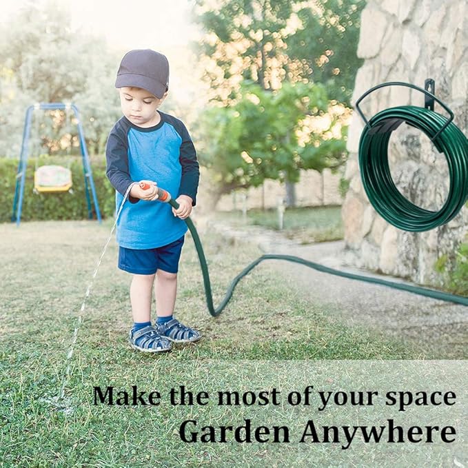 Deluxe Wall Mount Garden Hose Hanger Duty Metal Hose Holder Easily Holds 125 3/4’’ Hose Solid Steel Extra Bracing Forest Green