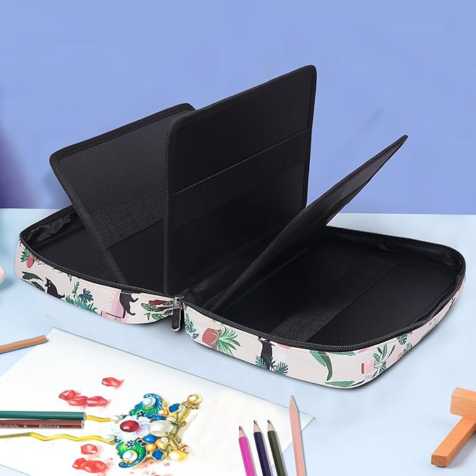 JAKAGO 220 Slots Colored Pencil Case Large Capacity Pen Holder for Artist Painter Zipper Organizer Bag for Marker Highlighter Storage Case for Office Sketch Travel Supplies (Green Plant Cat)