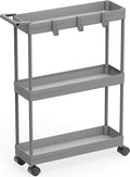 Simple Houseware 3-Tier Slim/Narrow Storage Cart with Handle, 5.5'' Wide x 26.5'' Height Rolling Organizer for Kitchen, Bathroom, Laundry Room - Grey