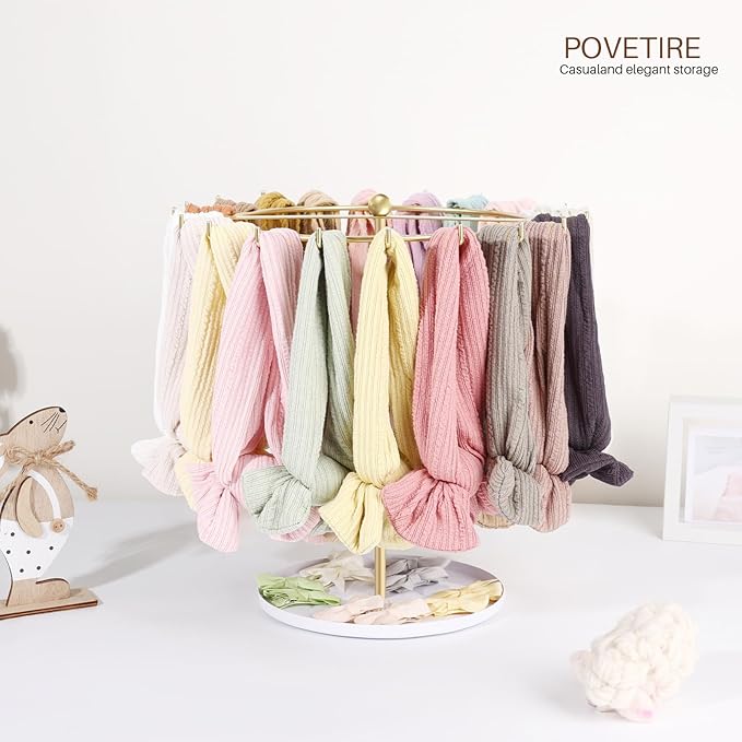 POVETIRE Baby Headband Holder Hair Bow Organizer for Girls,Metal Hair Ties Display Nylon Hairband Storage Head Wrap Stand Hair Accessories Organizer for Newborn Infant Kids