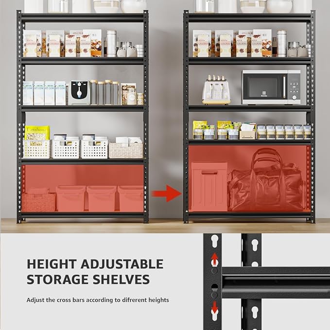 36" W Father&I 5-Shelf-Rack Industrial Metal Shelves Steel Utility Garage/Kitchen Storage Stand Shelving Units Adjustable Heavy-Duty Organizer for Shed/Closet/Pantry/Tote 72" H*36W*16D, Black