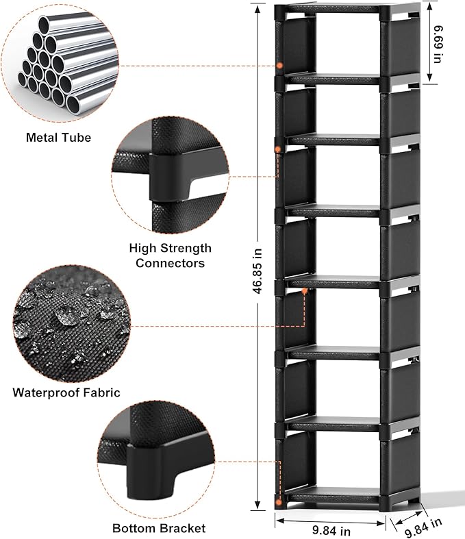 8-Tier Shoe Rack Organizer,Vertical Narrow Space Saving Storage Metal Free Standing Corner Shelf for Closet Entryway Bedroom Garage