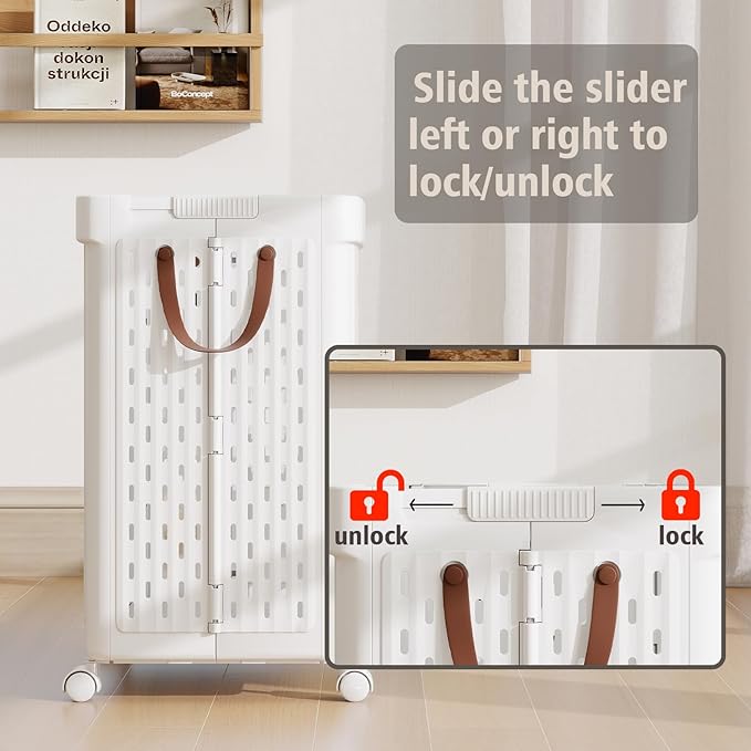 UAK Laundry Basket with Wheels, Collapsible Plastic Laundry Hamper with Handle, Foldable Laundry Basket Organizer for Laundry and Bathroom (Snow White, XXXL)