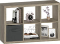 Bookshelf Cube Storage Organizer, 6-Cube Shelf Bookcase with Storage Bin, Modern Wood Open Shelf for Living Room, Bedroom, Home Office,Gray Oak