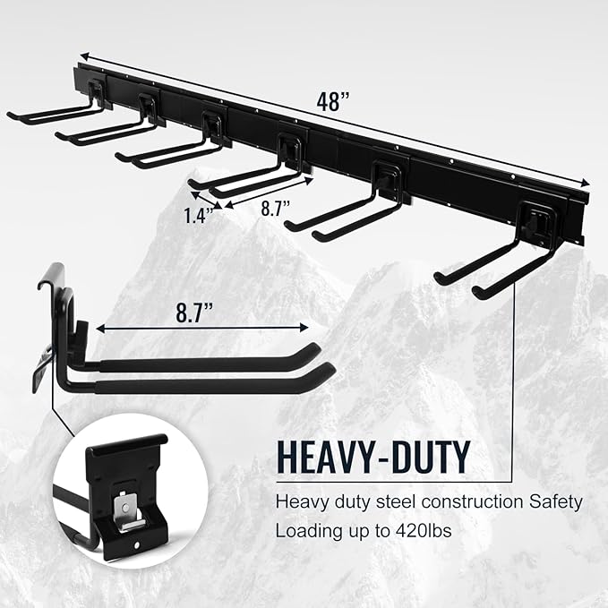 Garage Organization Wall Mount, 32inch Garden Tool Organizer With 6 Clamping Hooks, Heavy Duty, Garage Hanging Storage Rack For Yard Tools, Shovel, Shed, Hold Up to 300lbs (32Inch Black)