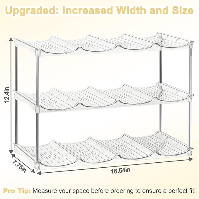 Stackable Water Bottle Organizer & Holder for Cabinet - Clear Acrylic Tumbler Storage Rack for Stanley 40oz Cups, Wine Bottles & Large Tumblers - 3-Tier Pantry and Kitchen Organizer Holds 12 Bottles﻿