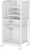 Rolling File Cart with 2 Drawers, White Rolling Cart with Drawers for Hanging File Folders, Letter-Size File Storage with Wheels, File Cabinet Organizer for Office and Home, White