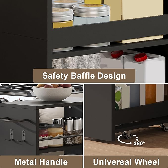 ChooChoo 4-Tier Slim Storage Cart with Handle, 7.87" W Rolling Utility Cart on Universal Wheels, Kitchen Cart Mobile Shelving Organization for Laundry Room, Bathroom & Narrow Places, Black