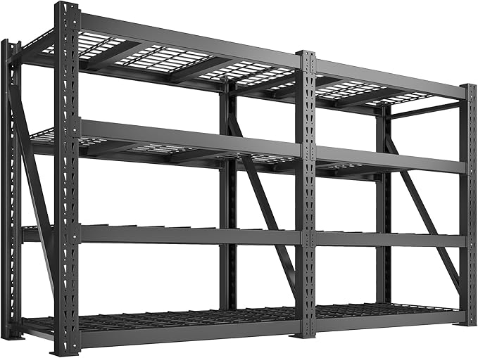 Bepatio 93" W 4-Tier Industrial Garage Shelving 9348LBS Heavy Duty Shelving with 2337LB/Shelf Metal Shelving Unit for Warehouse,Basement, Commercial Shelves,Garage Storage,Black