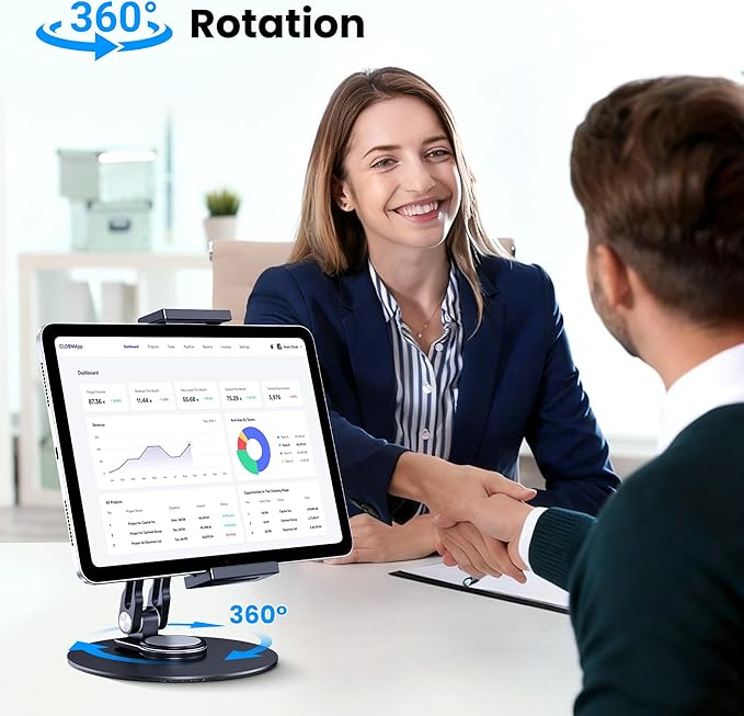 Tablet Stand Holder for iPad, Adjustable with 360 Rotating Base for Desk, Aluminum Swivel Tablet Stand Compatible with iPad Air, Mini, 10.2,9.7, Pro 11/13 and More