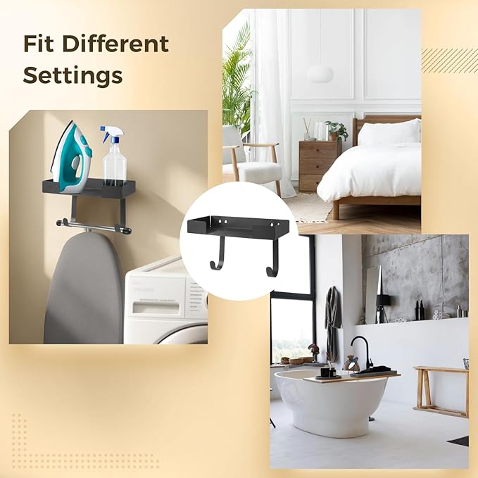 Wall Mounted Ironing Board Holder, Metal Iron and Ironing Board Hanger, Space-Saving Storage Organizer with Double Hook, Laundry Room Accessories, Easy Installation