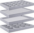 Lainrrew Jewelry Tray, 4 Pack Jewelry Organizer Velvet Jewelry Tray Stackable Jewelry Trays, Necklace & Earring Holder, Divided Bracelet & Ring Storage, 13.8"x9.5"x1.2" - Elegant Display Case (Gray)