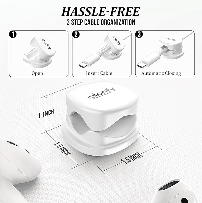 8 Pack Spring Cable Clips, Adhesive Cord Organizer for Desk, Phone Charging Cords Holder & Car Cable Management-White