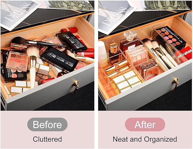 JessLab Acrylic Organizers, Bathroom Organizer for Drawer, 4-Pack Cosmetic Display Cases for Vanity, Countertop, Desk, Kitchen, and Makeup Storage, 1-Section
